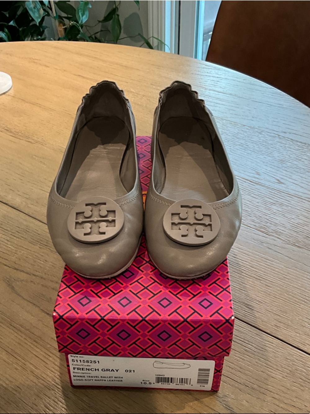 Tory Burch French Gray Logo Ballet Flats